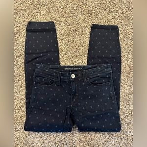 Banana Republic Fleur-de-lis print dark wash straight leg jeans, Size 24 Petite